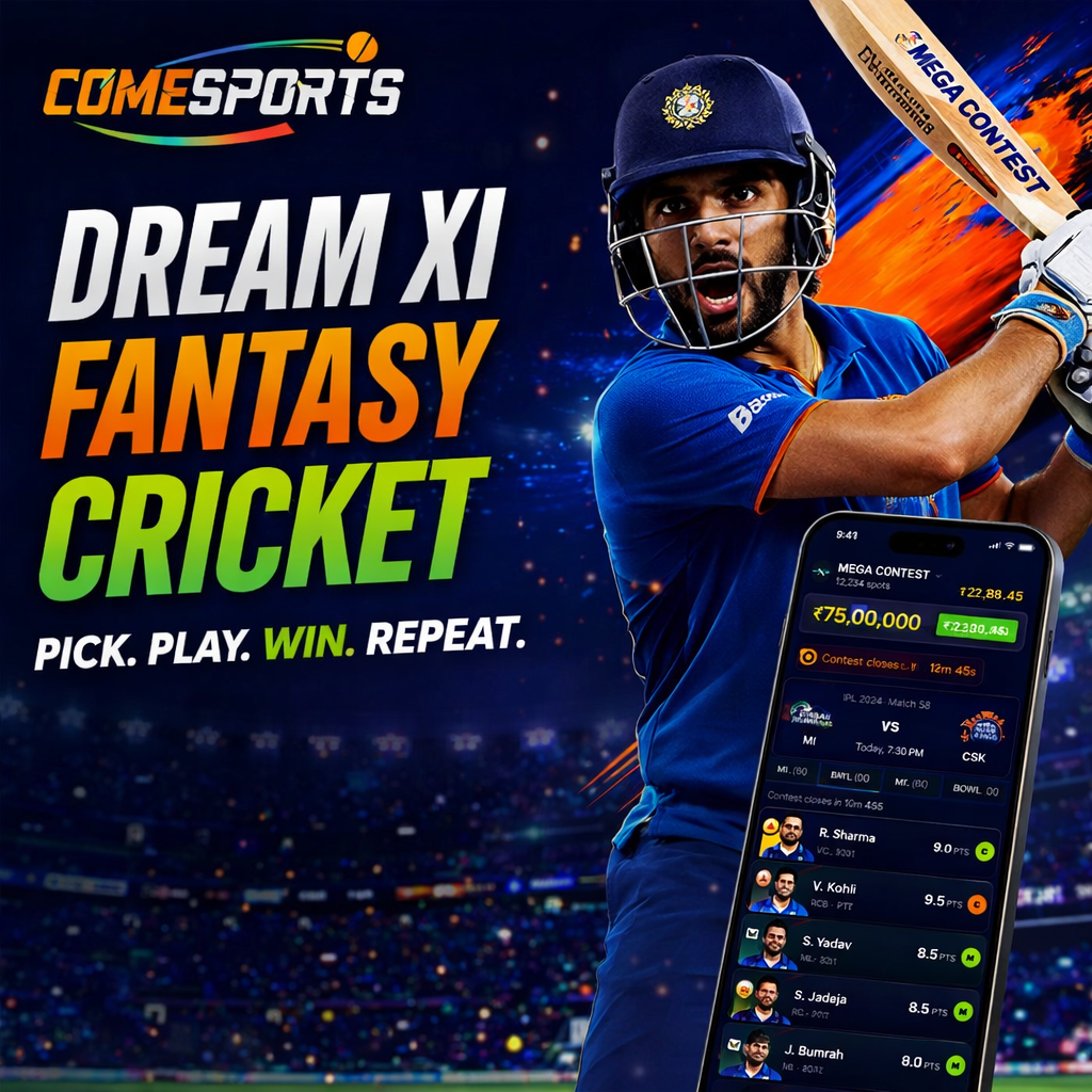 Come App 247 Dream XI fantasy cricket ad visual