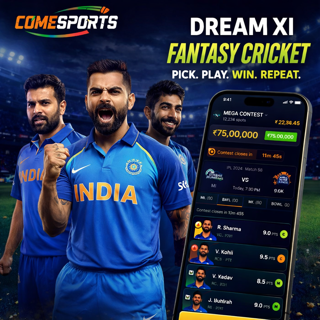 Come App 247 fantasy cricket and India team visual